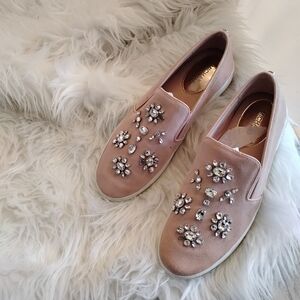 Michael Kors Keaton Rhinestone embellished slide-on Women's Shoes.Suede Leather
